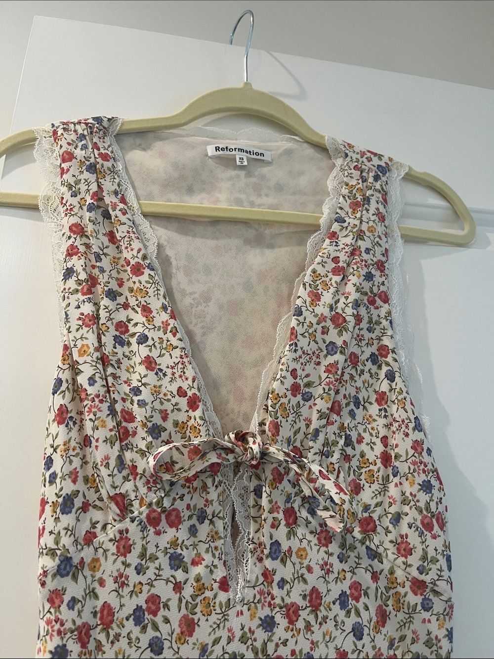 Reformation White Maxi Dress with Red & Green Floral - Picture 3 of 5